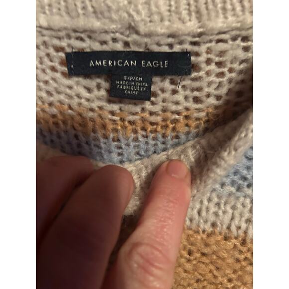 American Eagle women’s striped sweater oversized brown tan cotton small - Picture 2 of 3